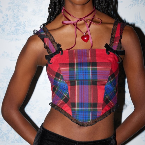 Urban Outfitters Kimchi Blue Perfectly Precious Plaid Bustier Top - Picture 2 of 9